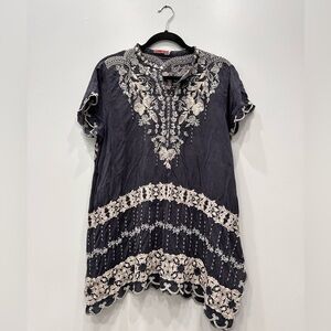 Johnny Was Dusty Purple and Cream Embroidered Tunic Mini Dress